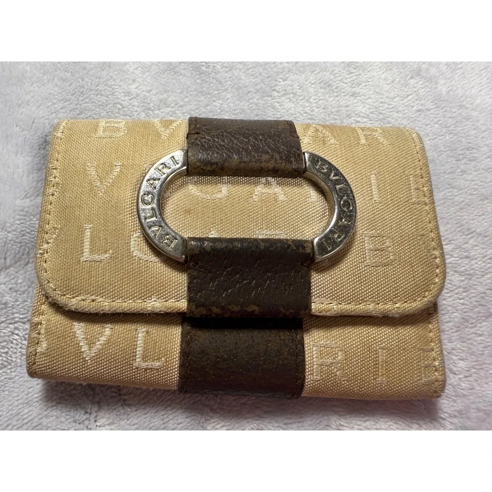 BVLGARI Logomania Canvas‎ Leather Silver Hardware 6-Key Holder Key Ring/Beige